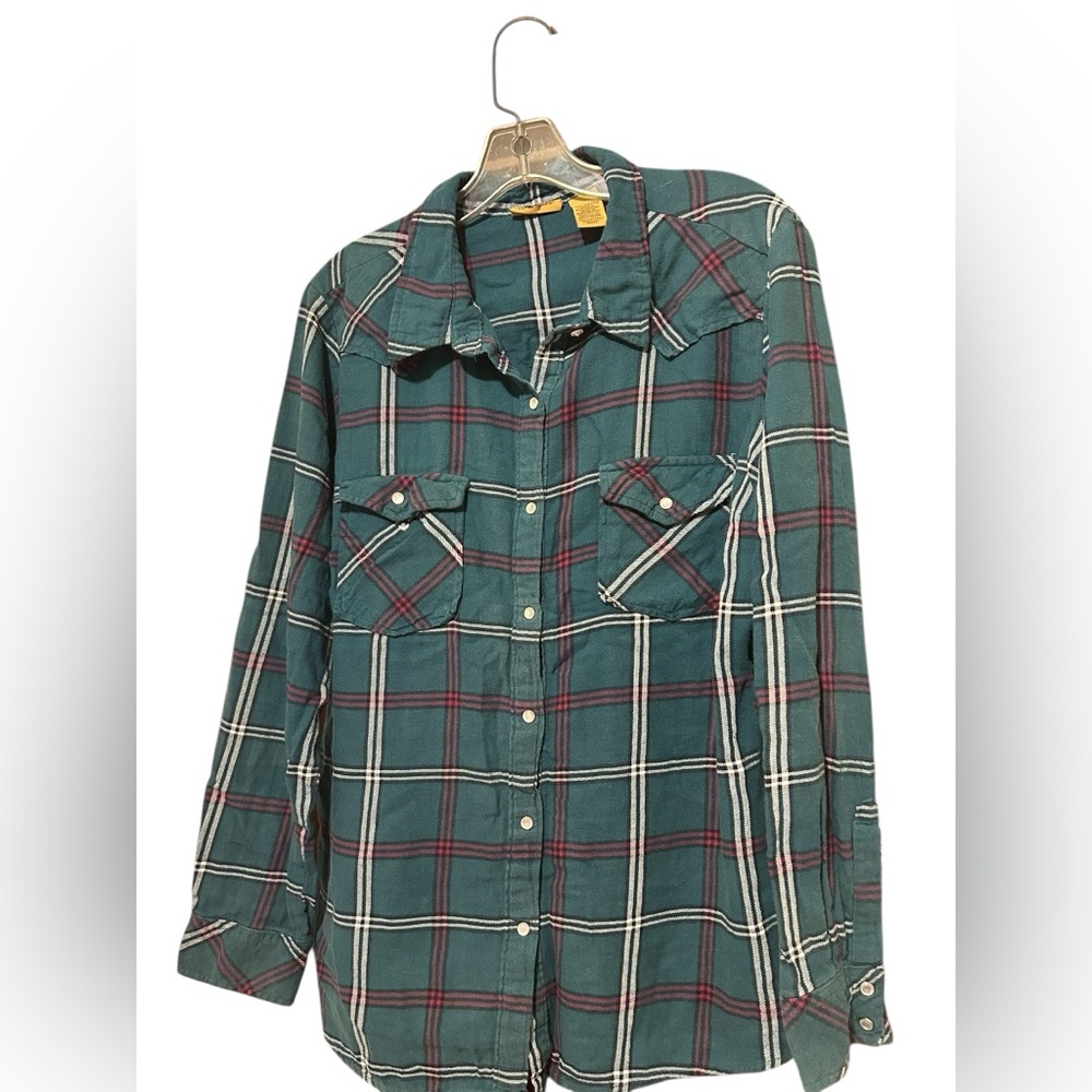 Wrangler Vintage Forest Green Plaid Button Down Shirt - Picture 9 of 14